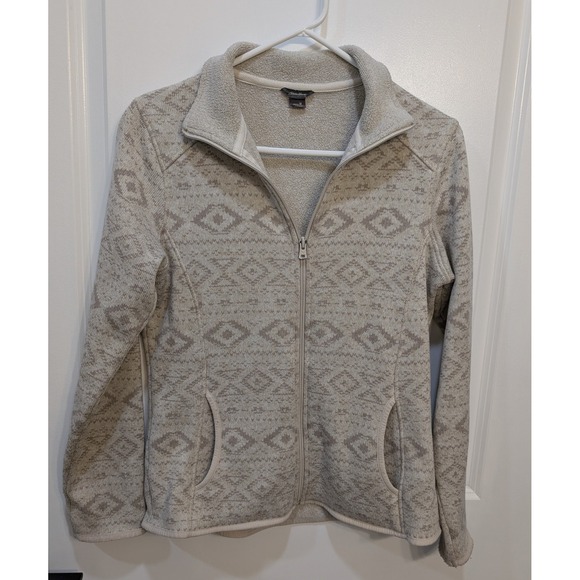 Eddie Bauer Sweater Womens Beige Gray Full Zip Sweatshirt Southwest Aztec Size M - Picture 1 of 8